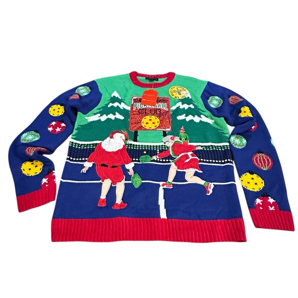 Blizzard Bay Santa playing Pickleball Ugly‎ Christmas Sweater men’s Medium NWT